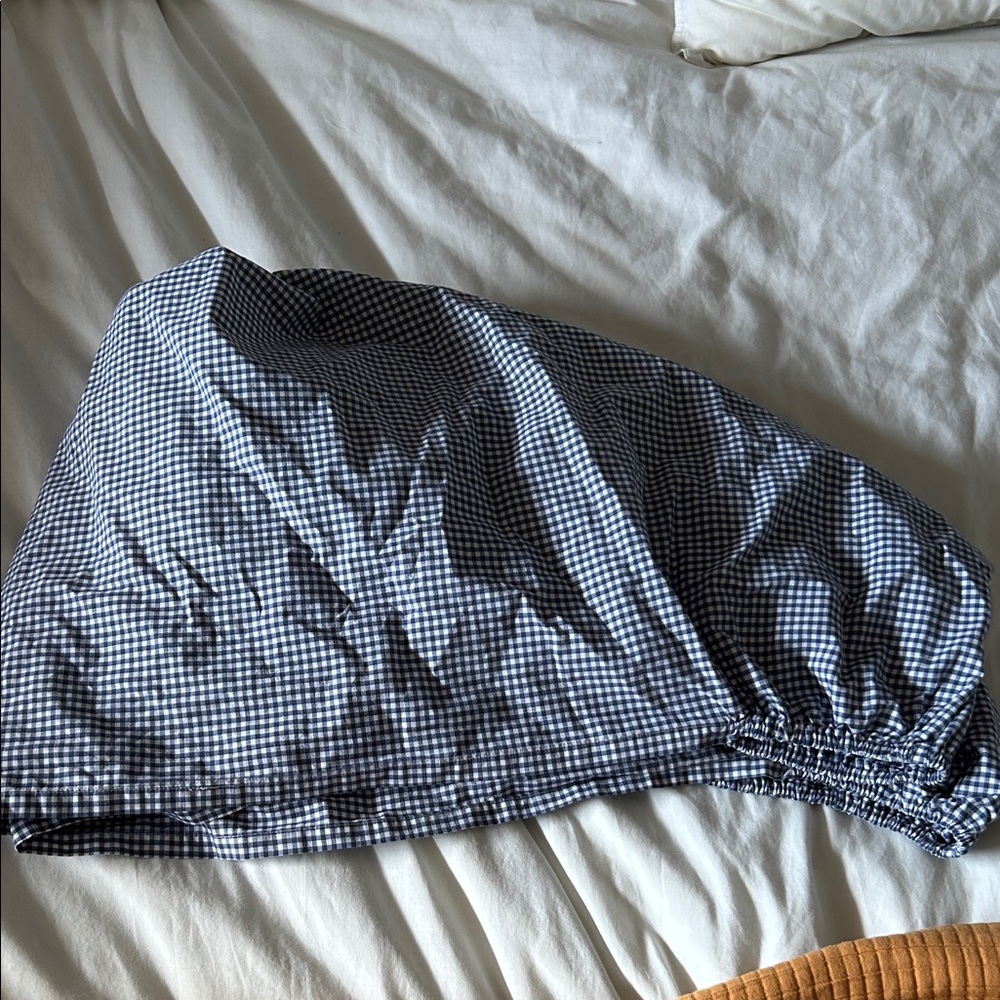 Blue Gingham crib sheet pottery barn